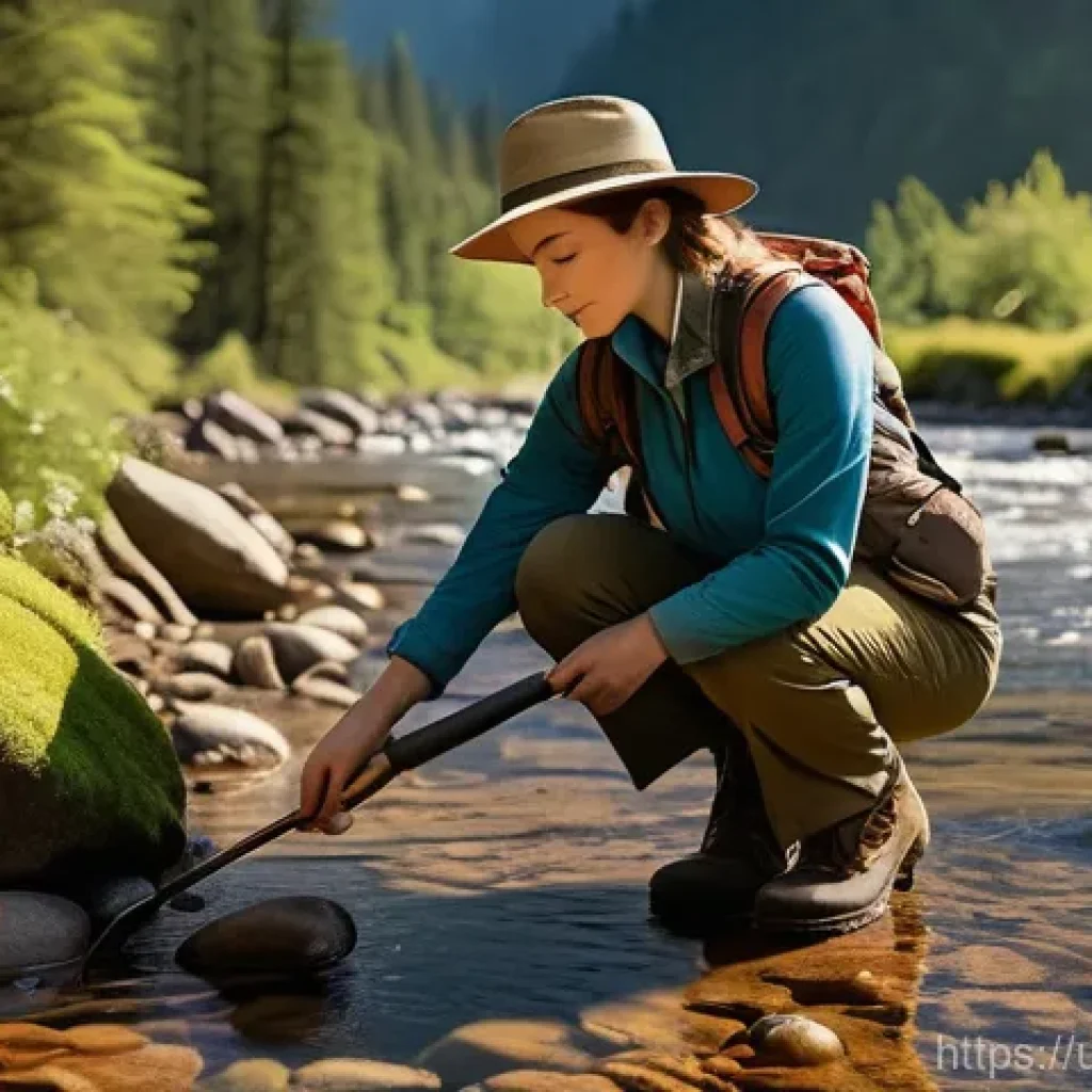 지구과학자 실습 현장 경험 공유 - **Prompt:** A determined female earth scientist in her mid-30s, wearing practical hiking gear includ...