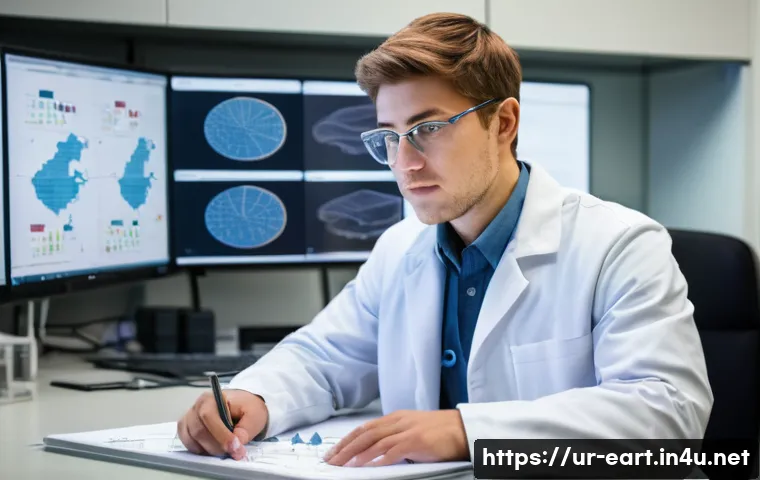 지구과학자 연봉 협상 시 유용한 팁 - **Prompt 1: Focused Geoscientist in a Modern Lab**
"A young, determined geoscientist, either mal...