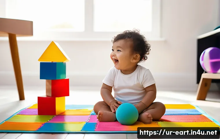 지구과학자 연봉 협상 시 고려해야 할 점 - **Prompt:** A cheerful toddler, around 18 months old, sitting happily on a colorful play mat in a br...