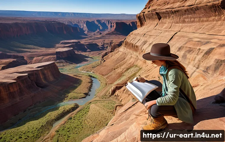 지구과학자 현장 실습 - **Prompt 1: Unveiling Earth's Ancient Stories**
A focused female geoscientist, in her late 20s, ...